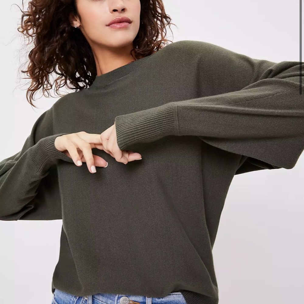 NWT LOFT Petite Poncho Sweater Dark Eucalyptus Green